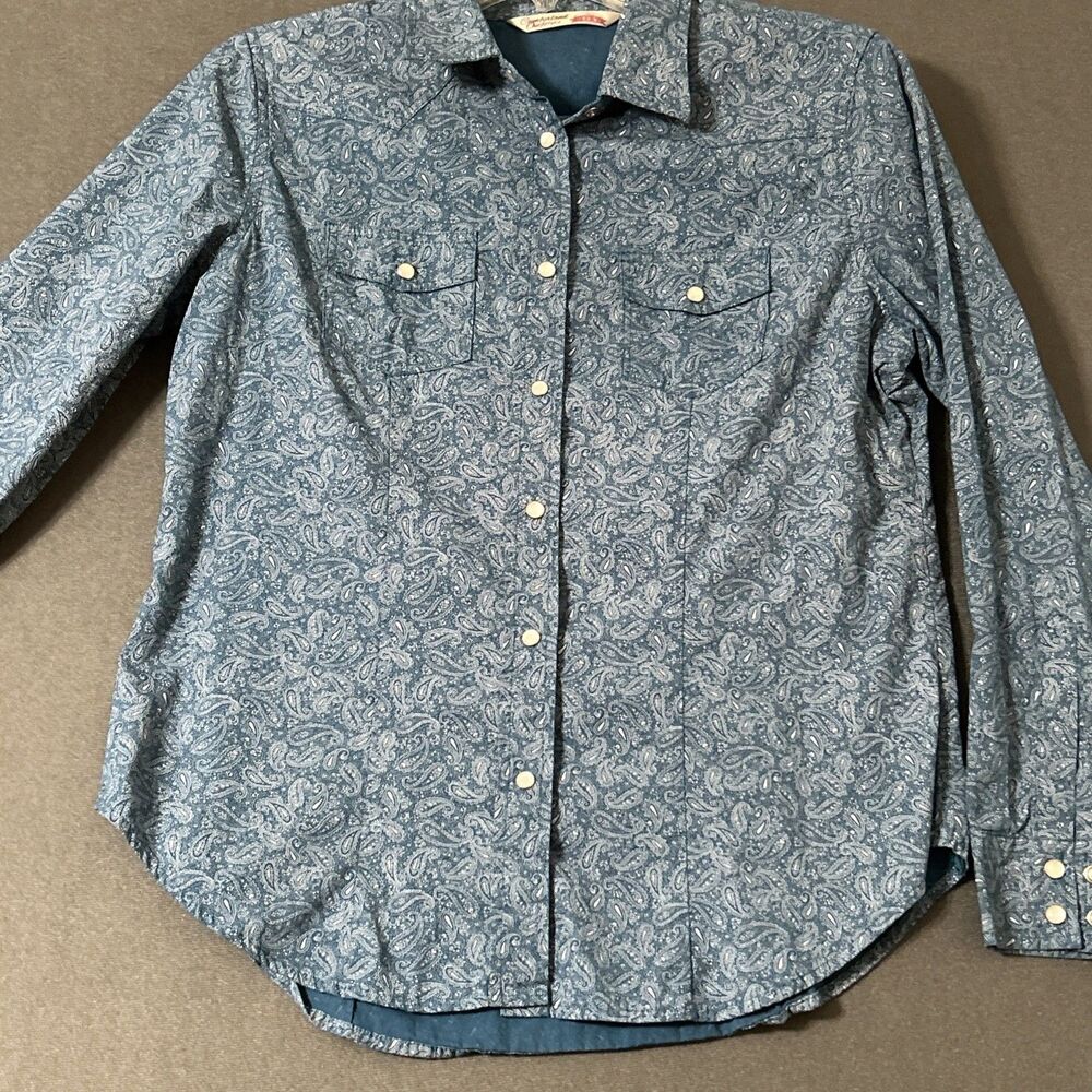 Cumberland Outfitters by Ely Western Pearl Snap Shirt Mens Blue Paisley Sz M